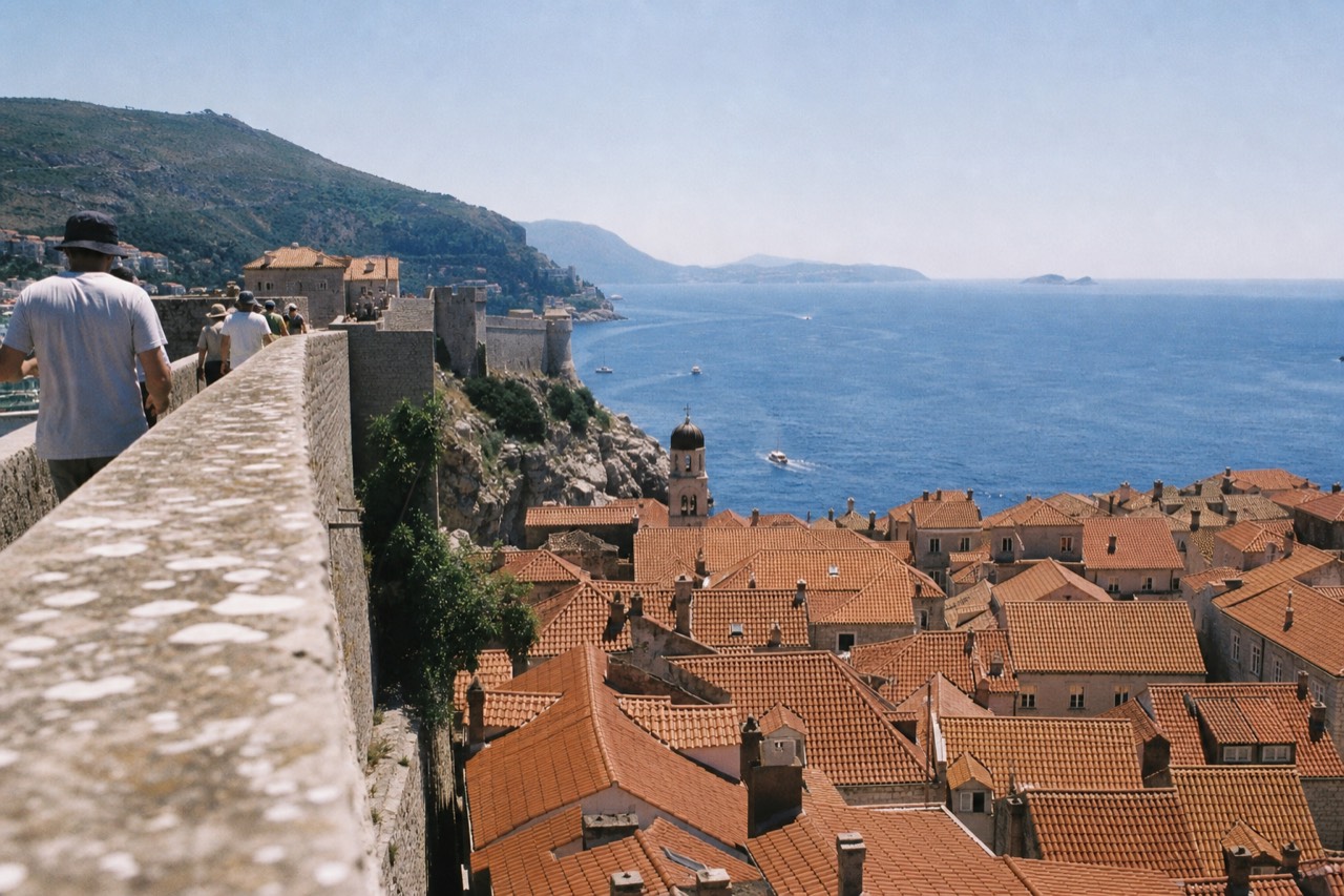 Dubrovnik Old Town rooftops and the Adriatic sea seen from the city walls