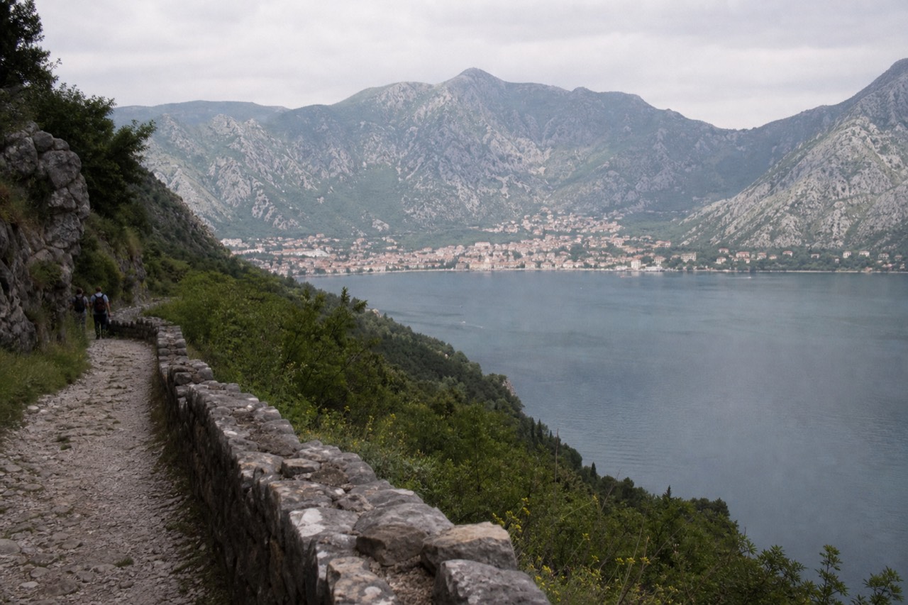 The walled bay town of Kotor seen across the water from the surrounding mountains