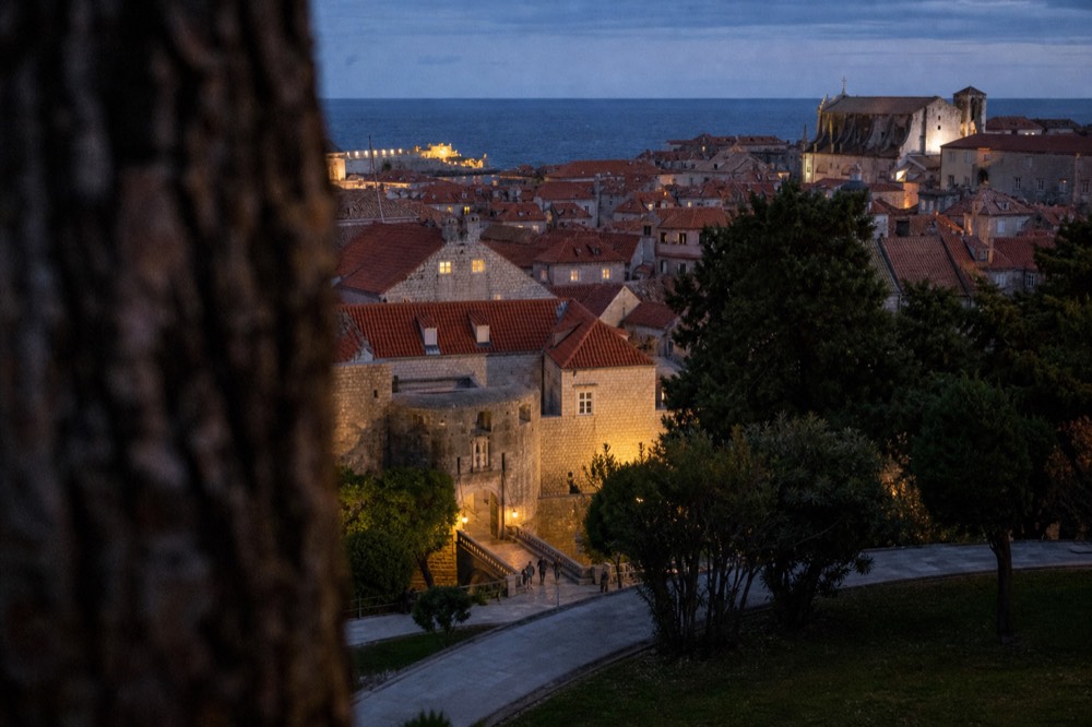 Rooftops of Dubrovnik Old Town seen from the parkland above Pile
