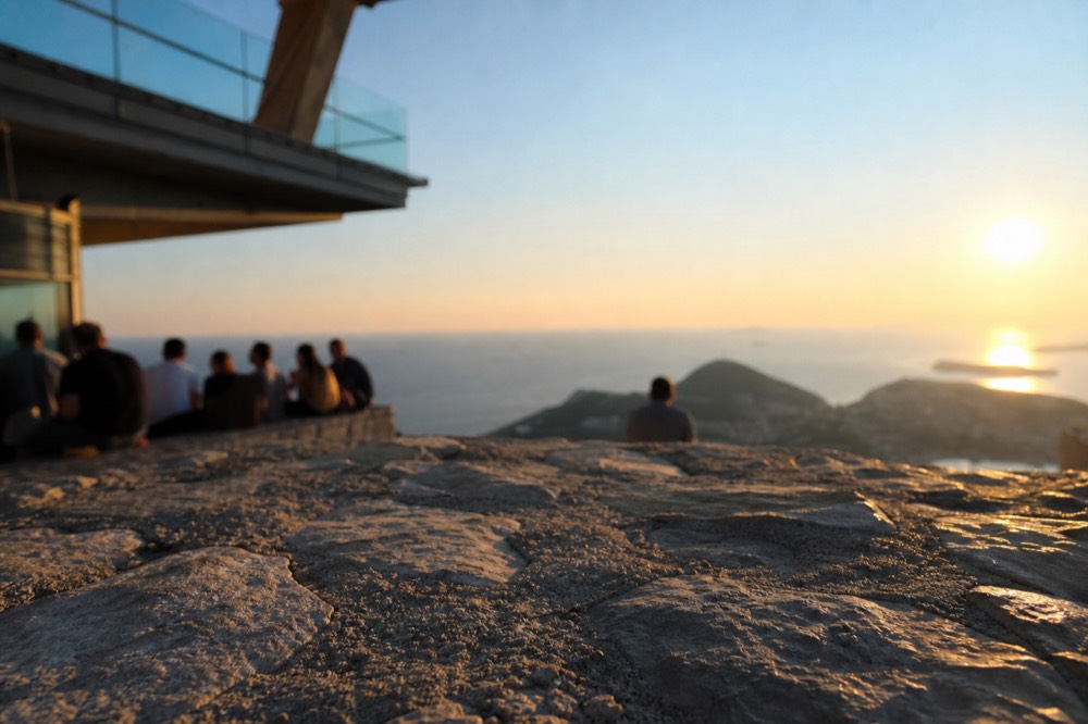 Sunset over the Adriatic seen from the Mount Srd cable car terrace