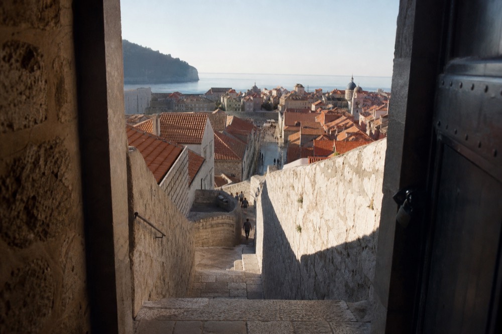 Rooftops and the Stradun seen from the walls toward the sea