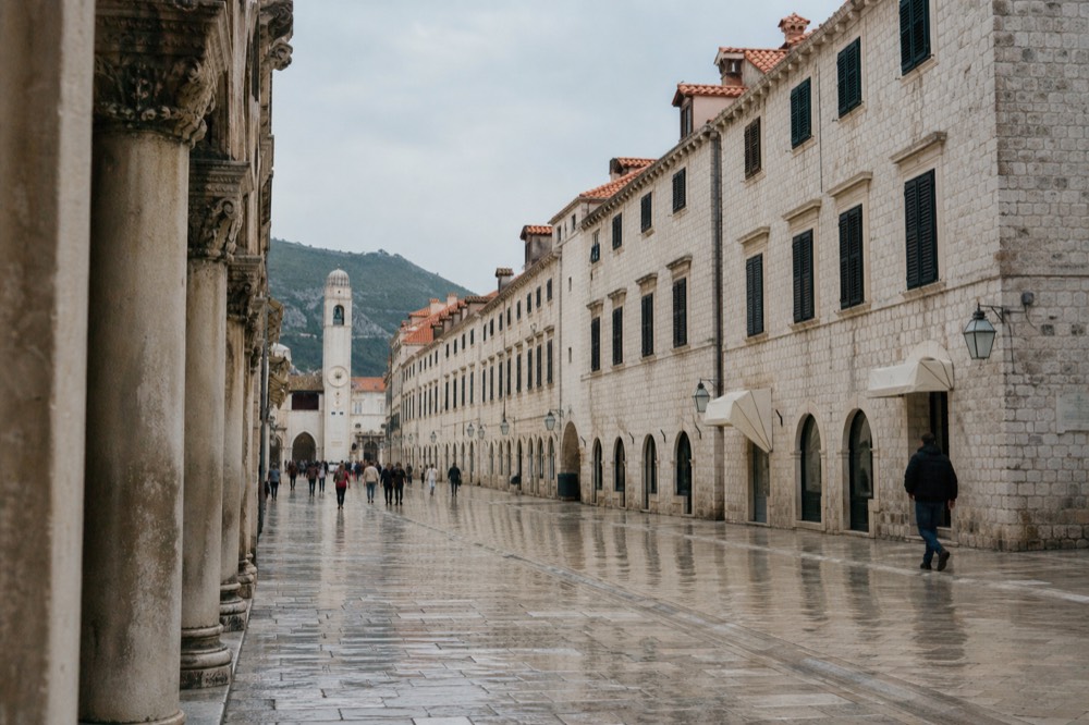 Stradun street stretching through Dubrovnik Old Town at midday