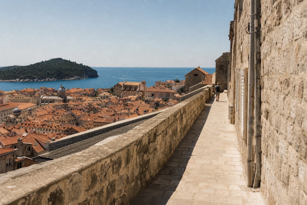 View over Dubrovnik Old Town rooftops and the Adriatic sea