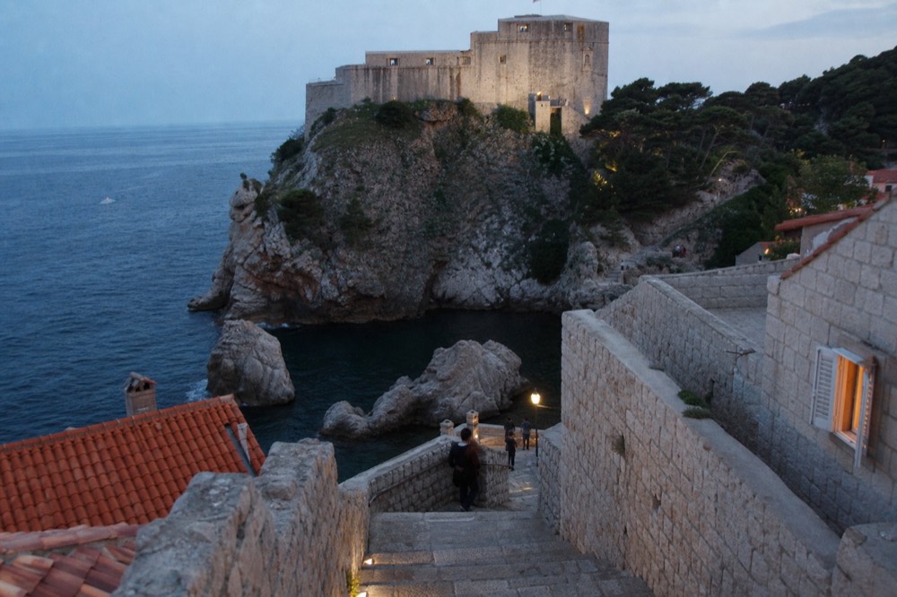 Fort Lovrijenac standing on a tall sea rock outside the Dubrovnik city walls