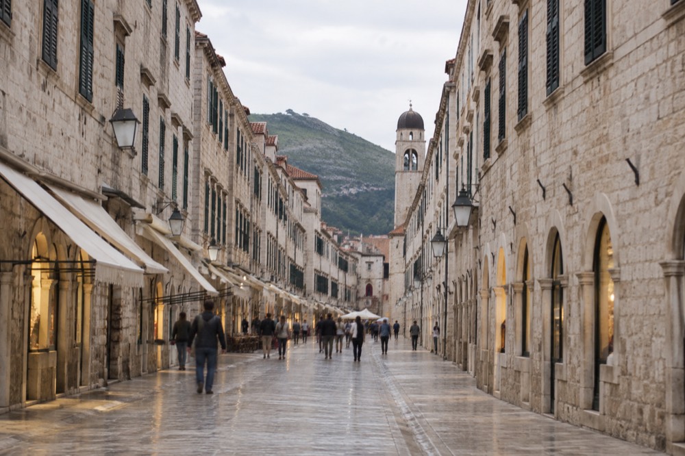 The Stradun, Dubrovnik's main street, with limestone paving and shopfronts