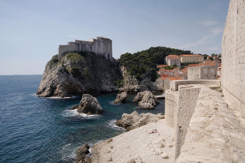 Fort Lovrijenac standing on a tall sea rock above the Adriatic outside the Dubrovnik city walls