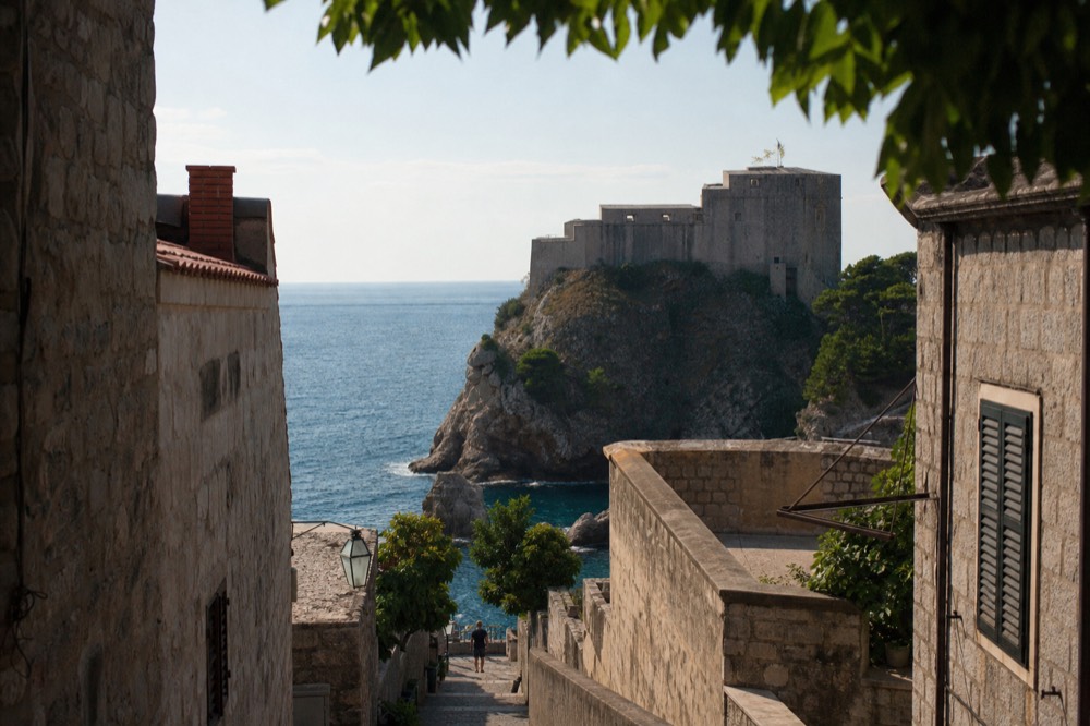 Fort Lovrijenac standing on its sea rock above the Adriatic