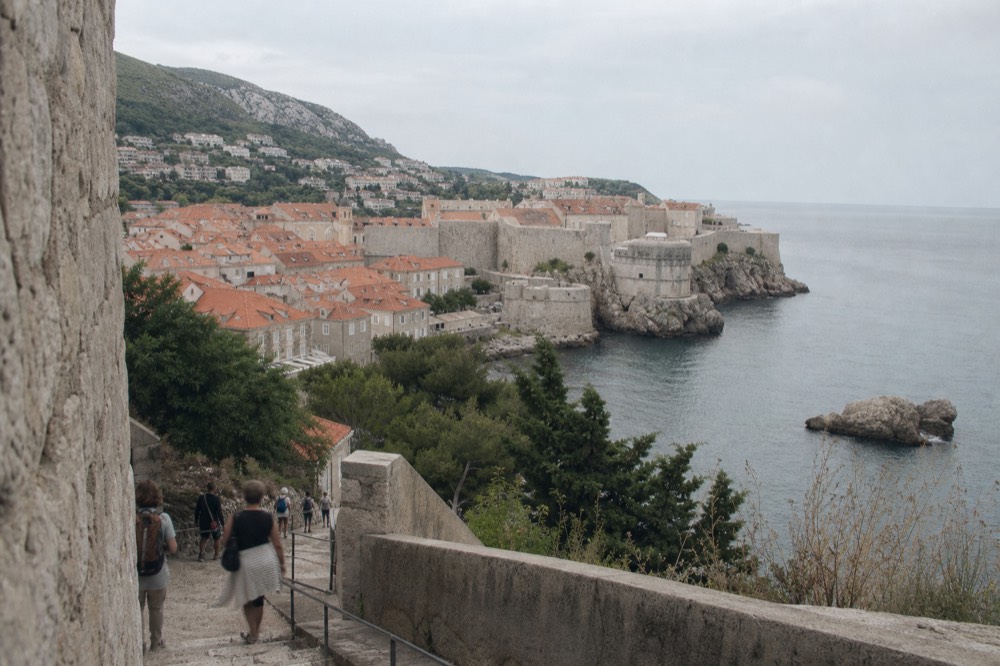 View of the old city harbour and rooftops seen from the eastern approach to the walls
