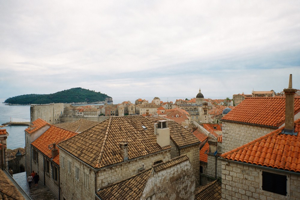 Bright new terracotta rooftops of Dubrovnik Old Town contrasting with older weathered tiles